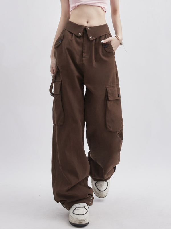 フランジカラーウエストマルチポケットストレートパンツ