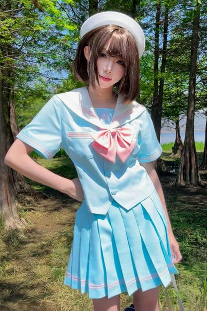 アニメガールライトブルーセーラー服+プリーツスカート