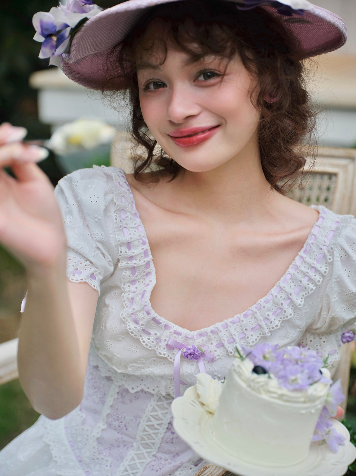 Puff Sleeve Purple Flower Dress