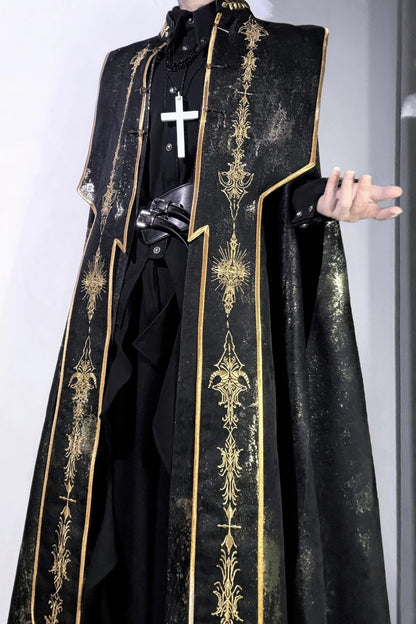 [Reservierungsschluss 13. September] Schwarz-goldener Gothic-Prinzen-Cape-Mantel mit königlicher Stickerei – 2 Stoffoptionen