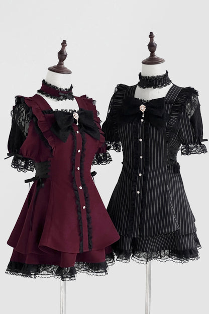 Mine striped lace puff sleeve top + short skirt