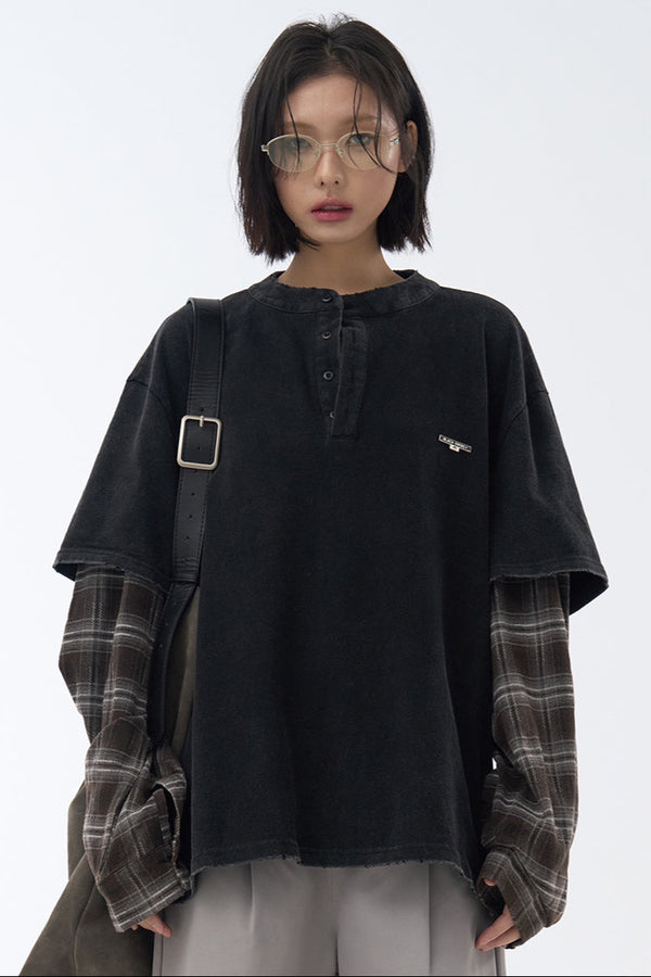 カラーブロックロングスリーブTシャツ