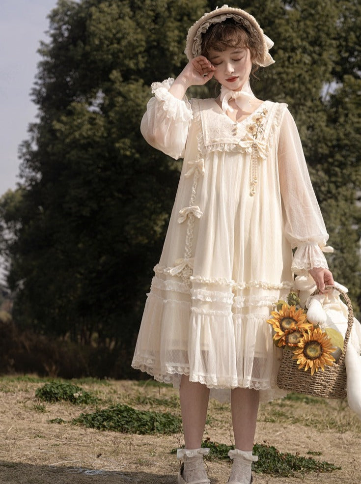 Sweet Sunflower Pure White Lolita Dress