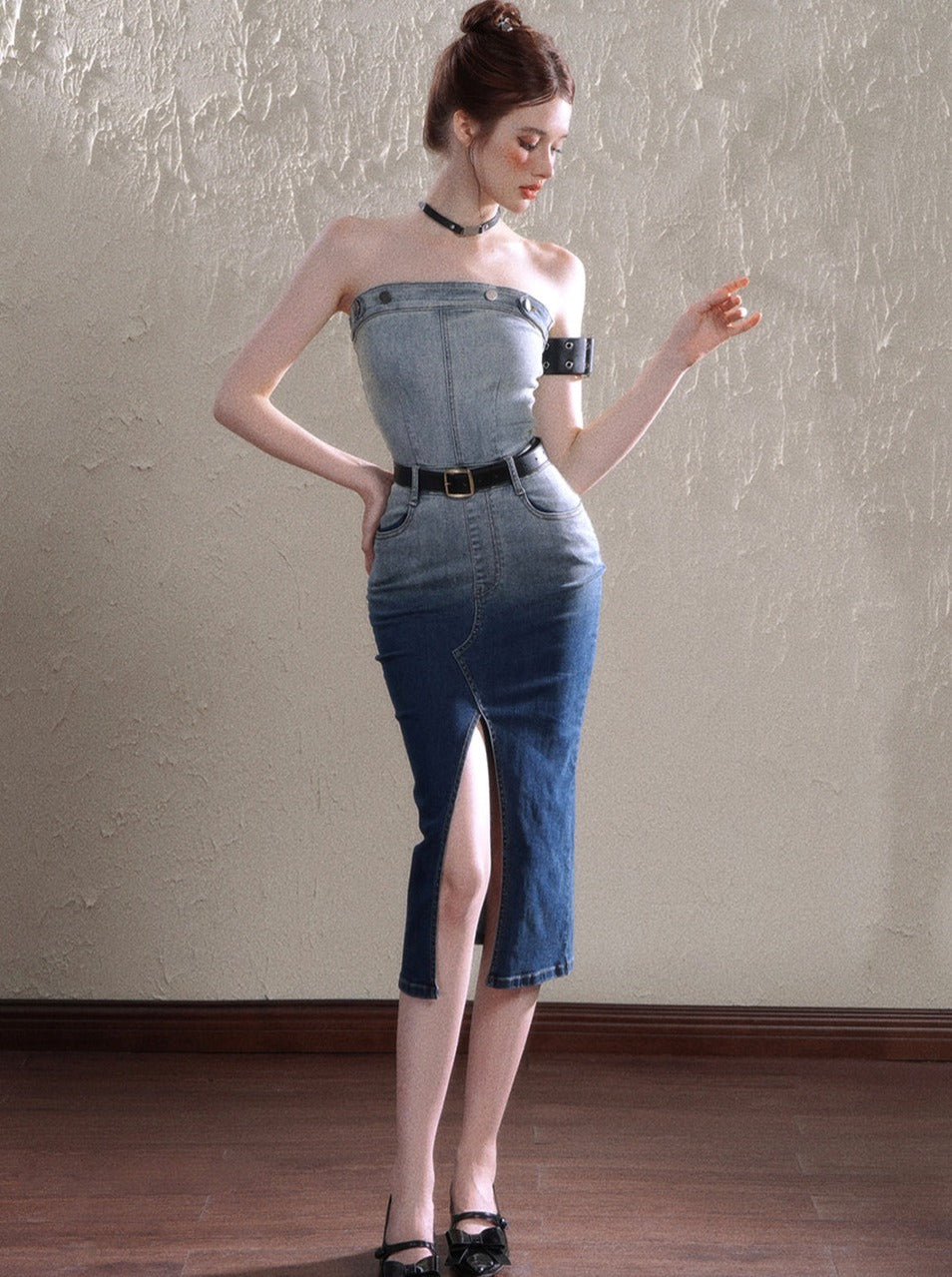 Tube Top Mid Length Summer Denim Dress