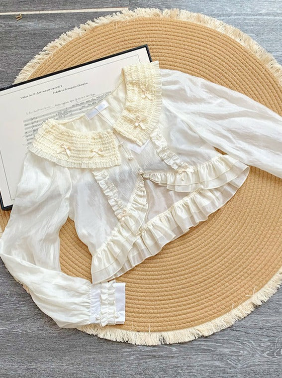 【予約商品】ピュアホワイトガーリーロリータドレス＋カーディガン＋インナートップス＋ベール＋スリーブ