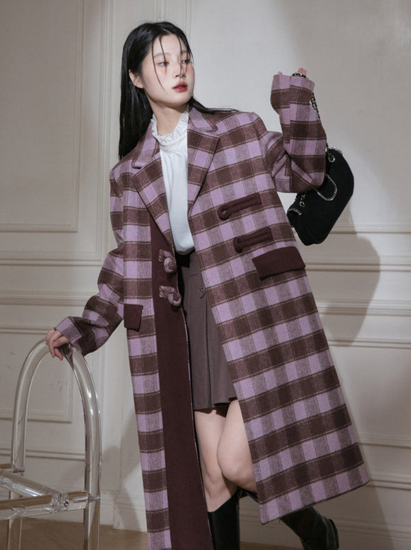 Mist Rose Check Wool Long Jacket