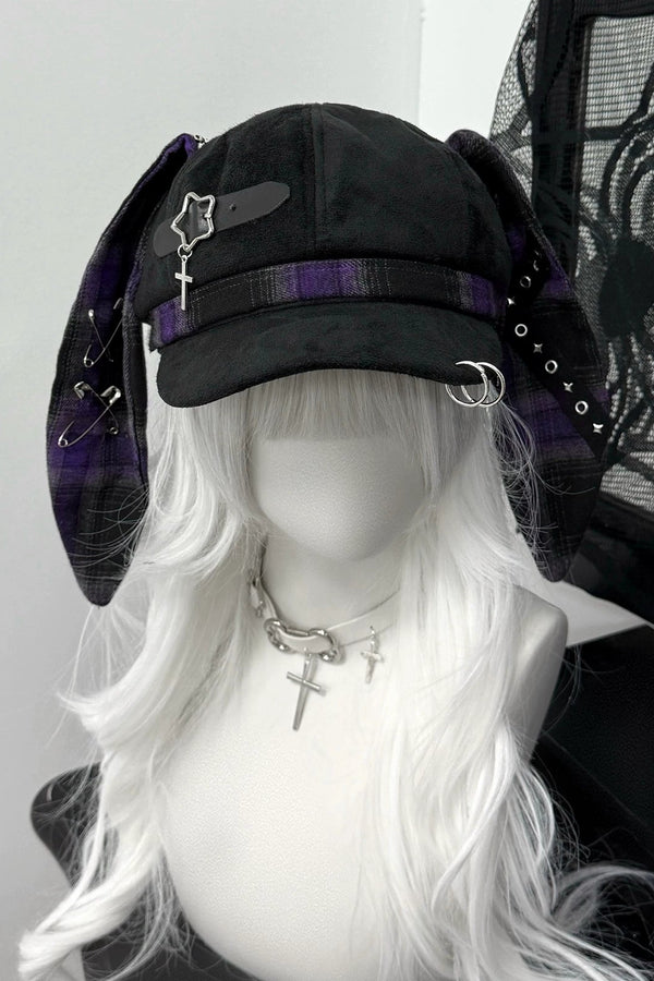 Plaid Bunny Ear Punk Subculture Hat