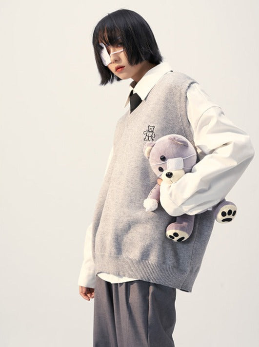 College Style Wool Knit Vest