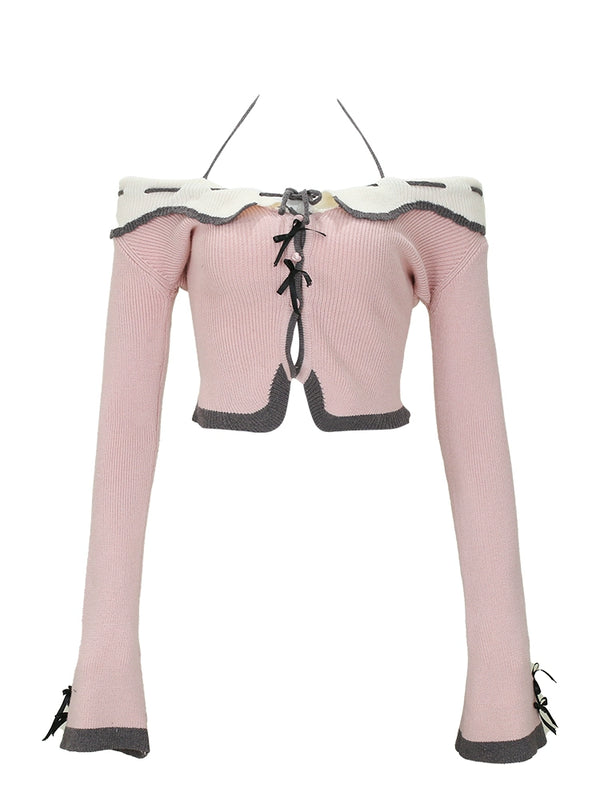 Coconut Pink Knit One Shoulder Top + Gray Knit Skirt