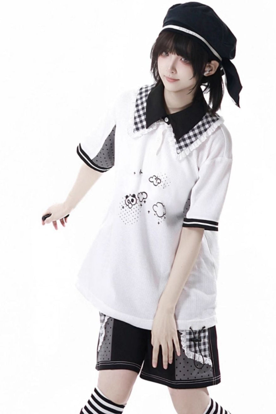 サブカルカップルトップス＋フードトップス＋スカート＋ハーフパンツ＋レッグウォーマー