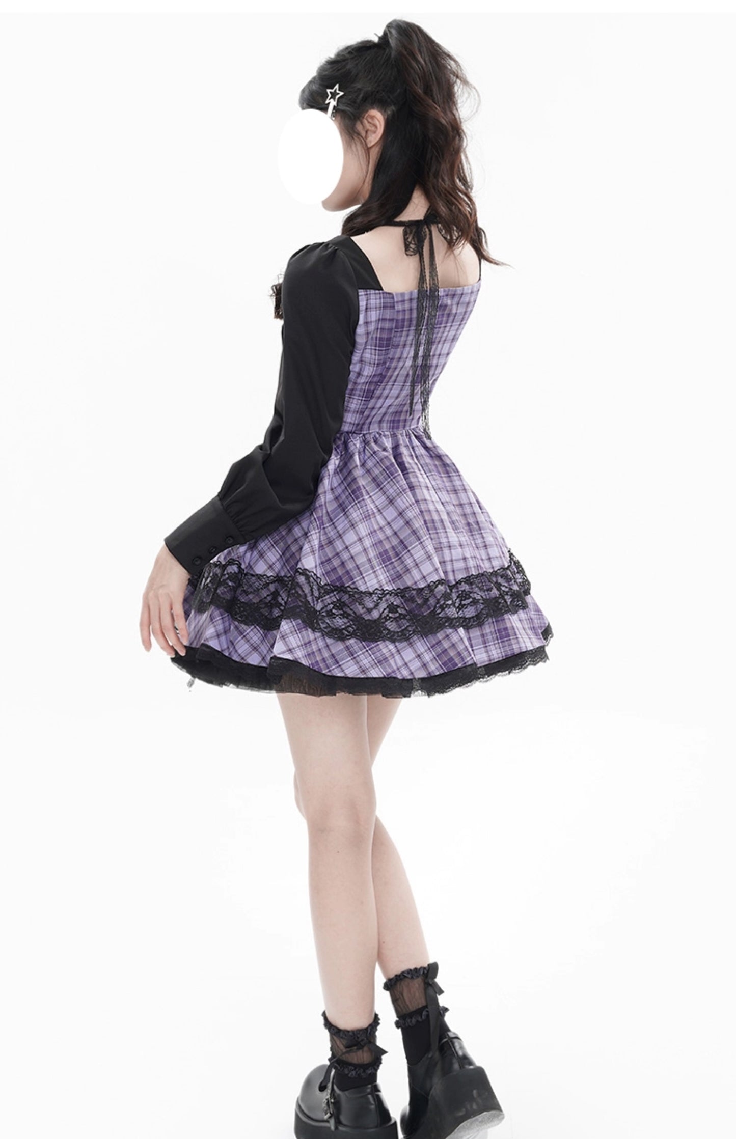 Puff Sleeve Libon Dark Check One Piece