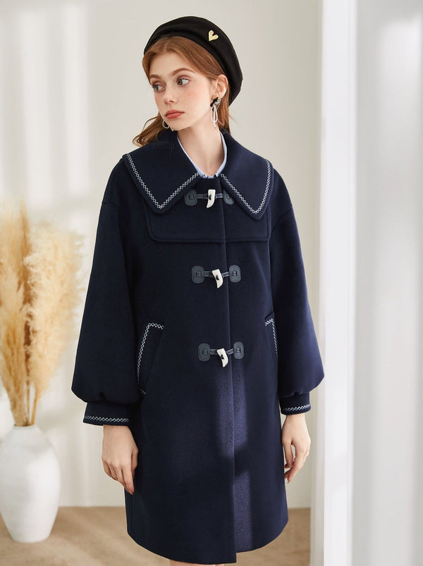 Stitched Mid-Length Horn Button Coat
