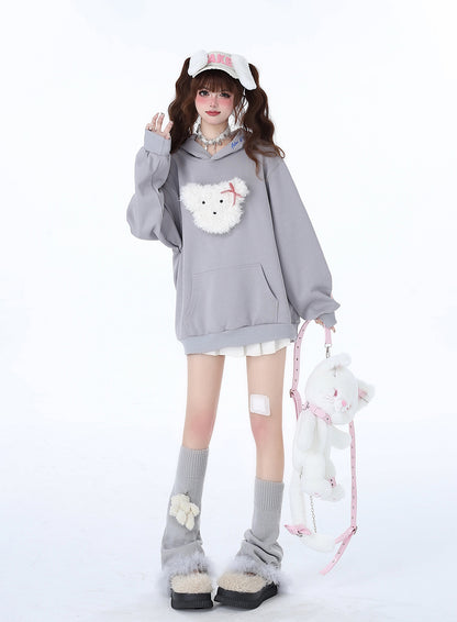 Fluffy Morabito Rabbit Loose Pastel Color Hooded Hooded Hoodie