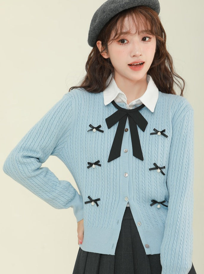 Ribbon Fresh Top College Style Sweater Cardigan