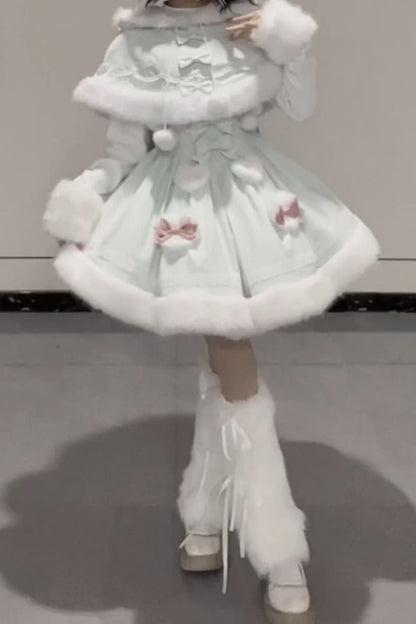 【12月19日予約締切】Sweet Dream Rabbitミントグリーンうさ耳フーディーファーケープ＋OPドレス＋サスペンダードレス＋インナートップス