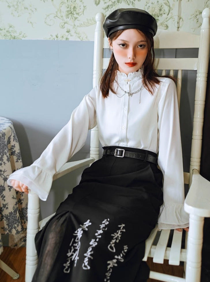 China Retro Girl Lace Stand Collar Shirt