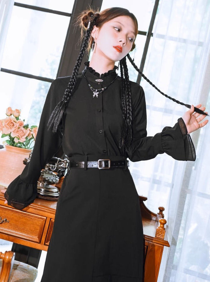 China Retro Girl Lace Stand Collar Shirt