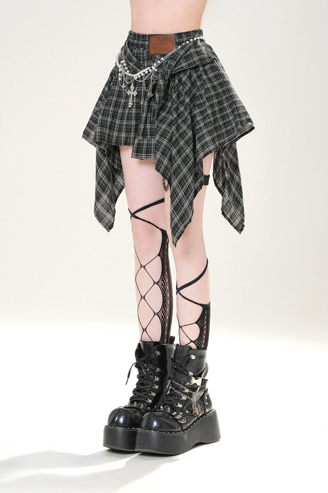 Plaid Asymmetrical Mini Skirt