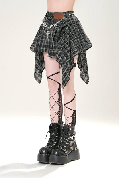 Plaid Asymmetrical Mini Skirt