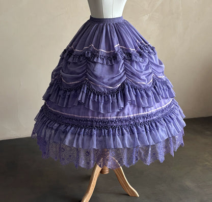 【9月13日予約締切】Purple/Dark Purple Gothic Lolita Tiered Lace Ruffle Skirt