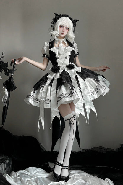 [Pre-order Deadline: April 11] White Black Noir Dark Gothic Lolita Jacket Dress Princess Sleeve Full Set + Matching Set