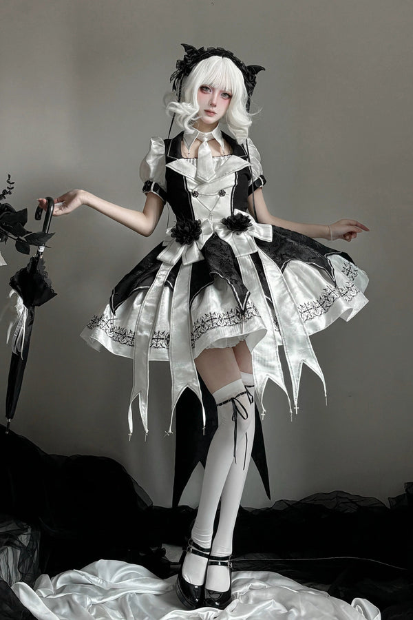[Pre-order Deadline: April 11] White Black Noir Dark Gothic Lolita Jacket Dress Princess Sleeve Full Set + Matching Set