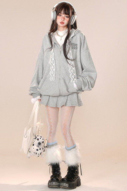 レースフーディースウェットシャツジャケット