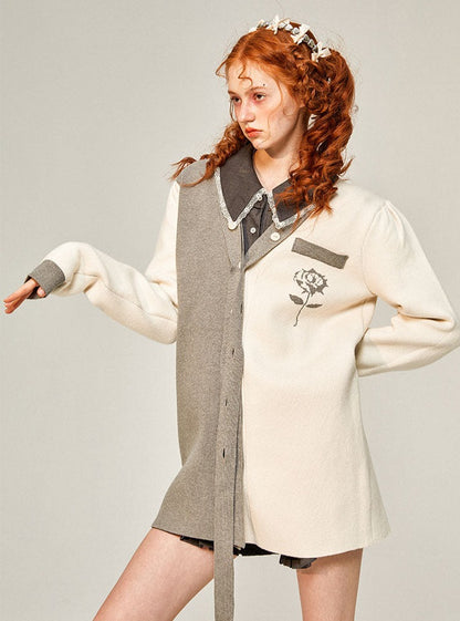 College Assisted Bicolor Knit Cardigan