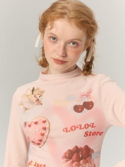 Half Turtle Collar Retro Sweet Illustration Top