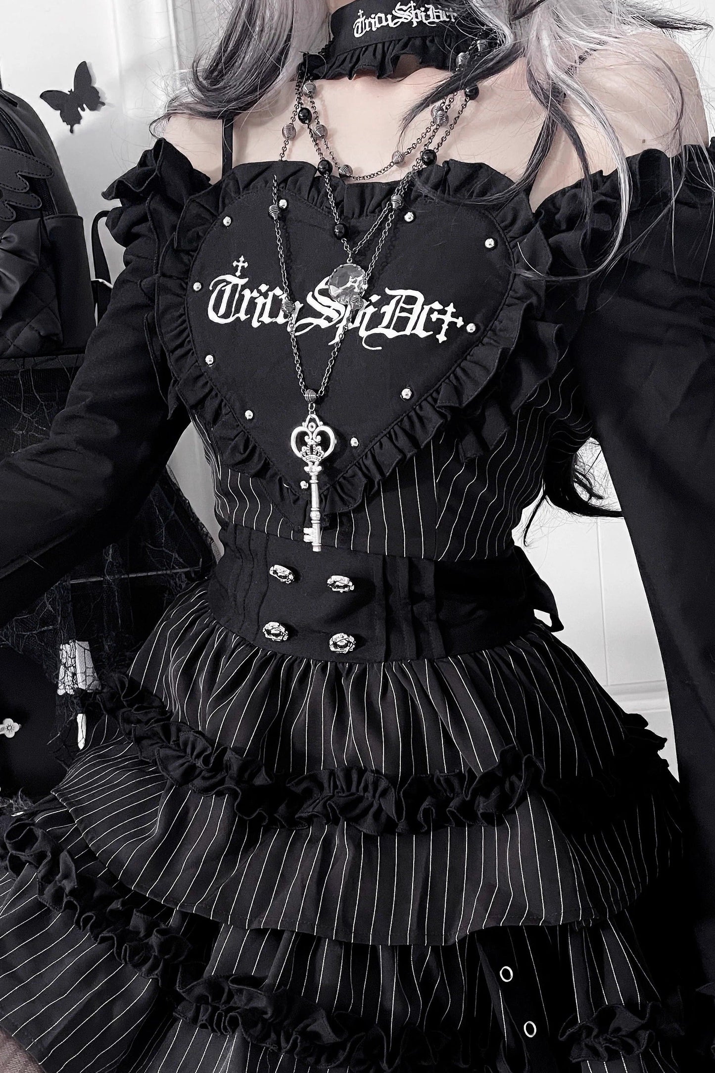 サブカルチャーゴシックダークスリムロングスリーブドレス