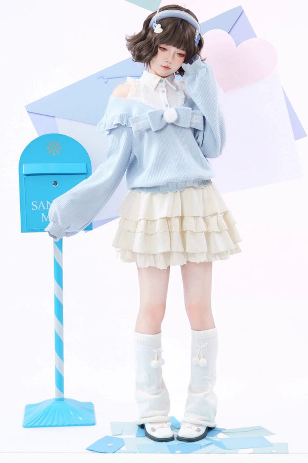 キュートオフショルダーセーター+スカート