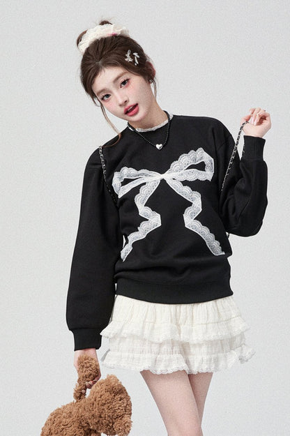 Original Bow Knit Sweatshirt+ White Skirt