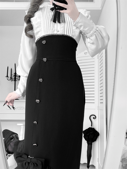 【数量限定】Heartbeat Love Songクリアエレガントリボンシャツ＋フィッシュテールスカートセット