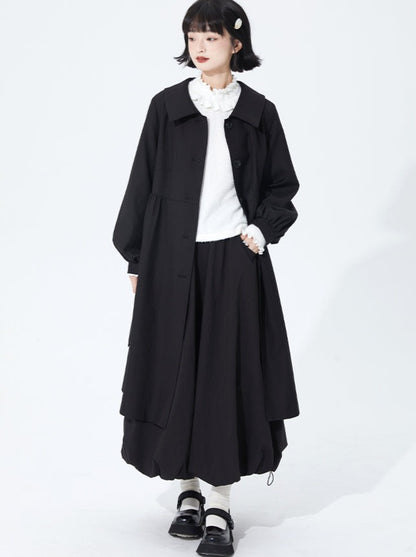 Mid Length Loose Retro Lace Lantern Sleeve Coat