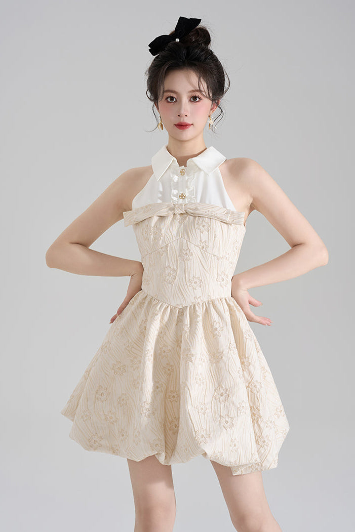 Stand-Up Collar French Jacquard Sleeveless Dress