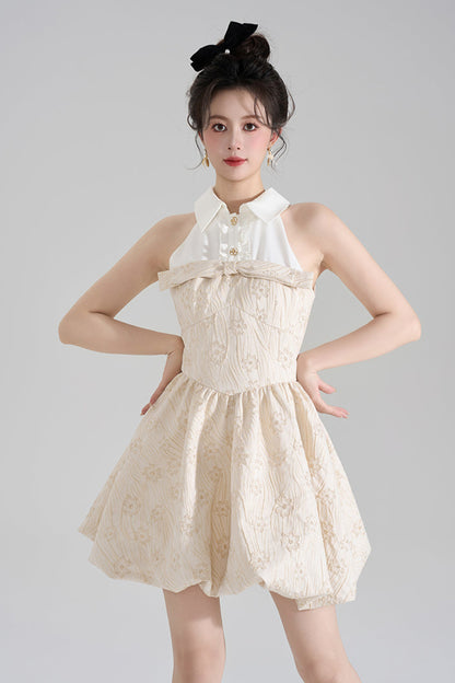 Stand-Up Collar French Jacquard Sleeveless Dress