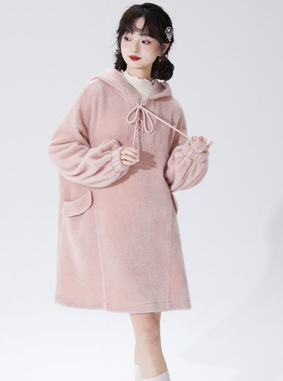 Hood Ribbon Strap Fur Ball Dress