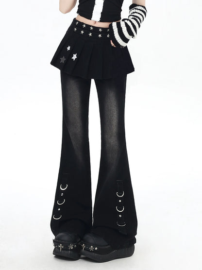 Faux two-piece skirt design slim slim jeans + pendant