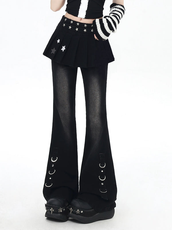 Faux two-piece skirt design slim slim jeans + pendant