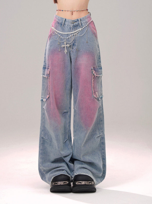 ピンクスプレーデザインルーズパンツ