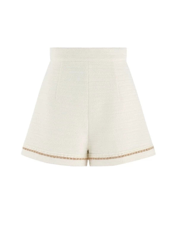 French pure white jacket + blouse + high-waisted pants