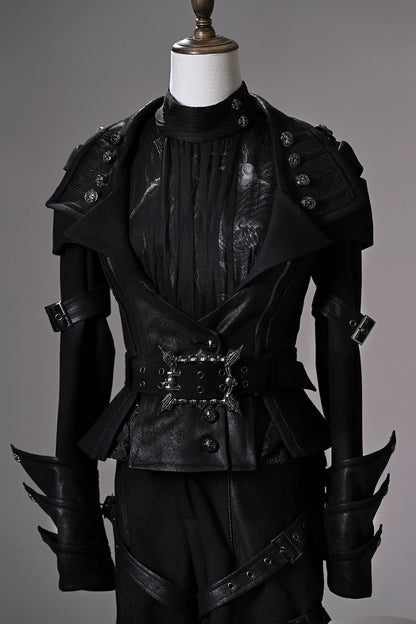 【6月8日予約締切】ファントムナイトブラックアシンメトリーフェザーケープ＋ダークゴシックプリンスコルセットジャケット