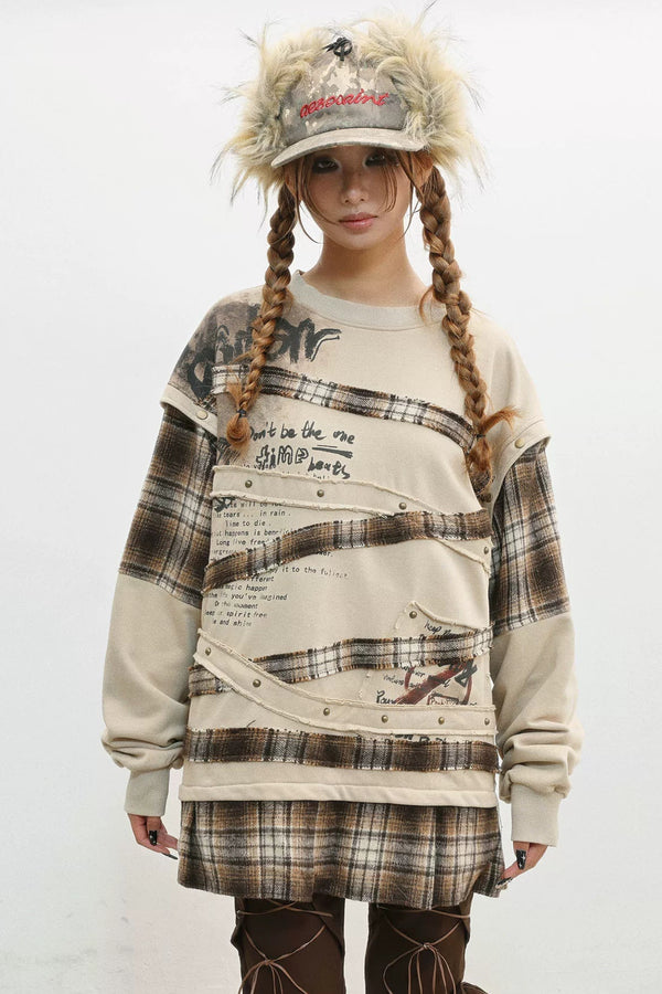 Oversized Plaid Sweatshirt