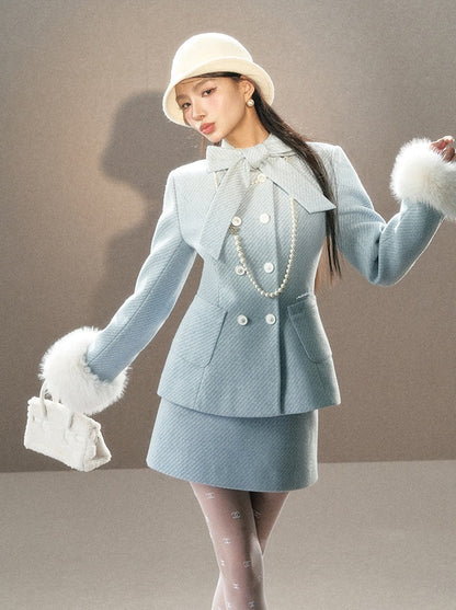 Double blest ribbon coat + tight skirt [Reserved product]