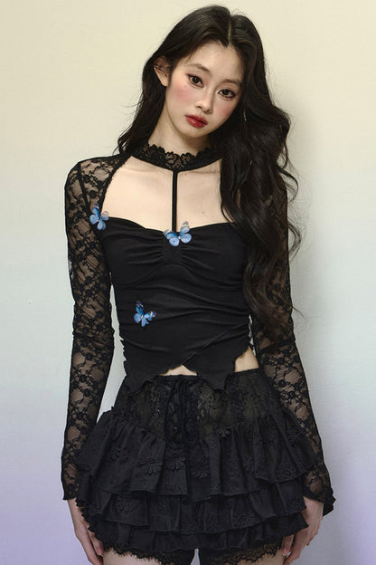 Butterfly Open Neck Lace Top