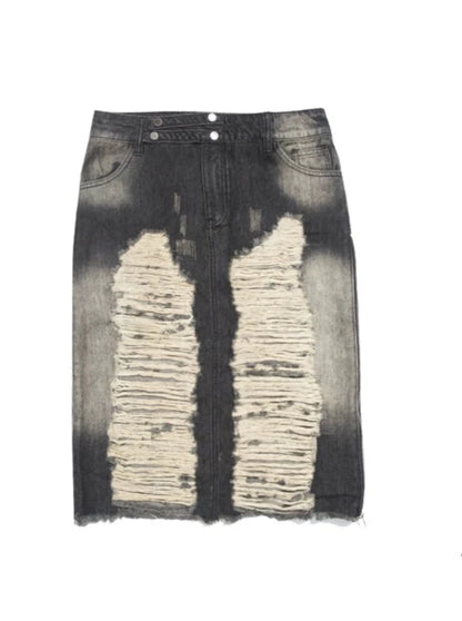 Washed Edge Slit Denim Straight Skirt