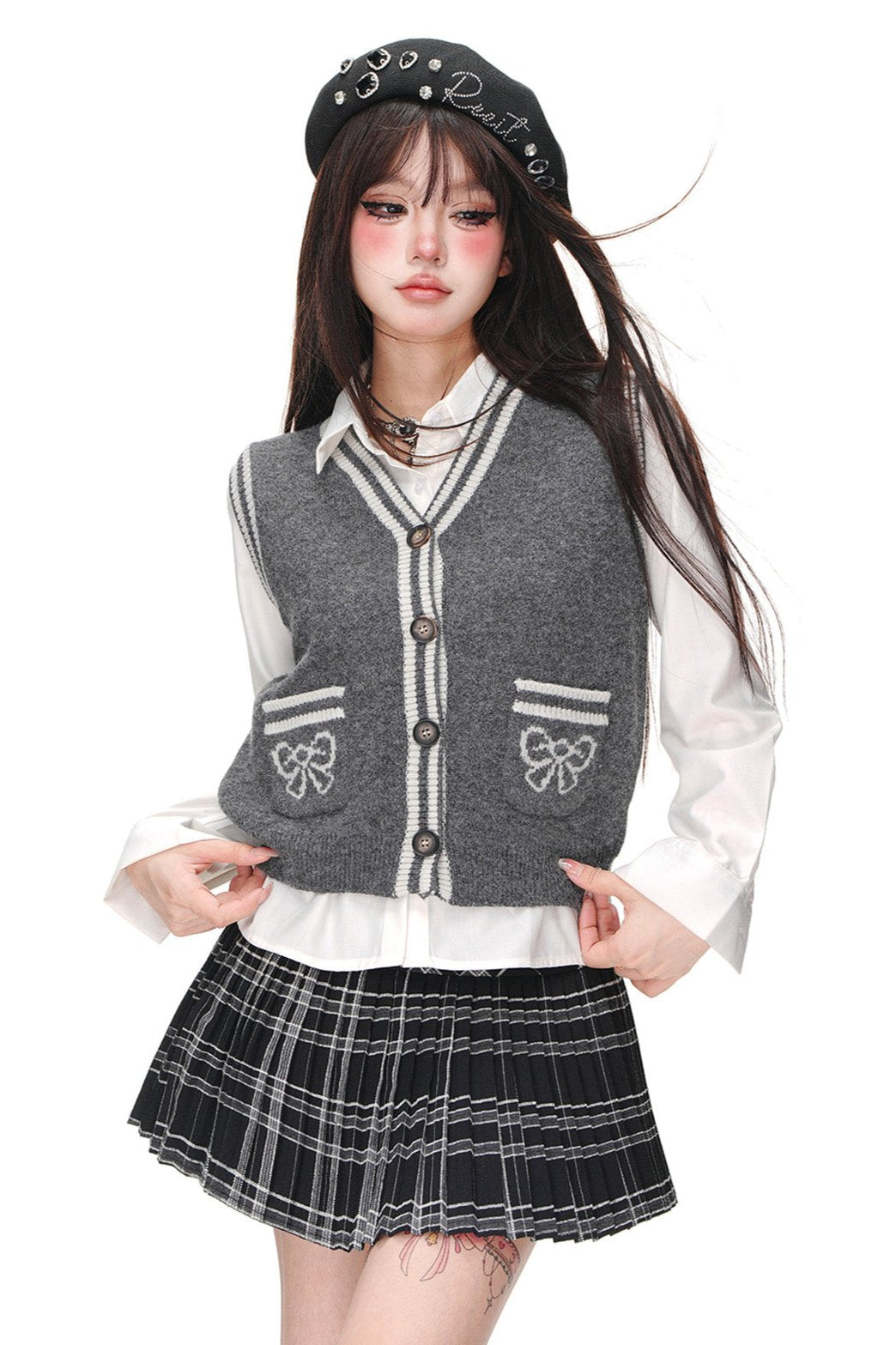 Lazy Style Sailor Suit Cardigan+ Vest