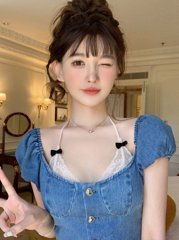 チュイルリーガーデンローカットスイートリボンレースショートキャミソール