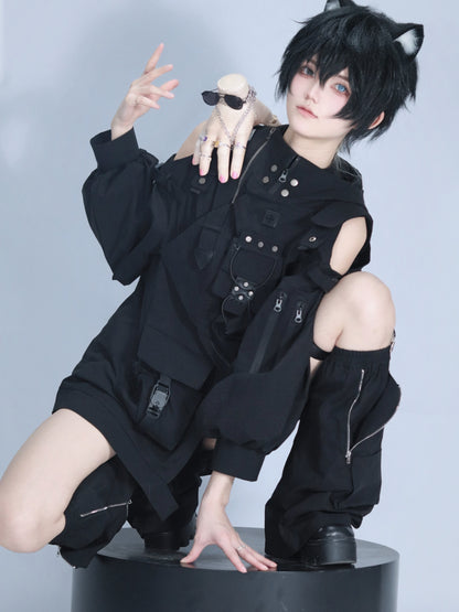 Dark Hooded Jacket + Shorts + Leg Covers