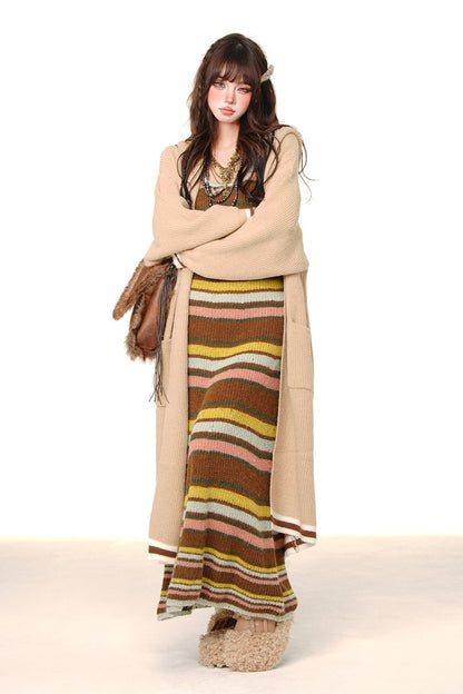 Knitted Slim Striped Long Dress